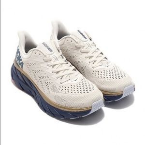 HOKA ONE Clifton white with blue sole size 7 women’s